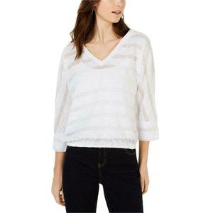 NWT INC Illusion Stripe Knit Hoodie Small White